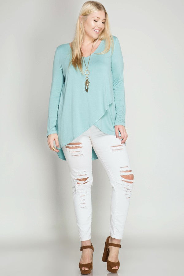 Plus Size Long Sleeve V-Neck Tee