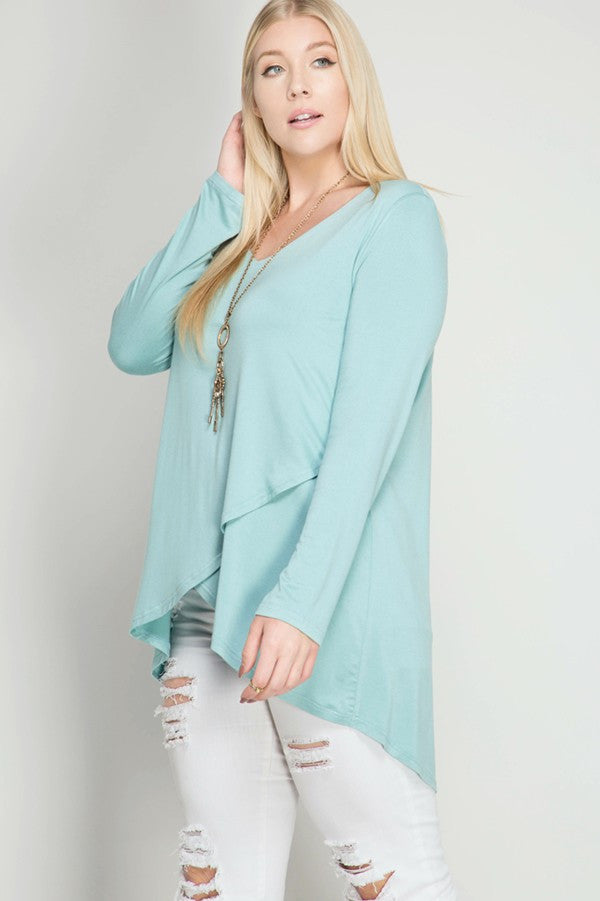 Plus Size Long Sleeve V-Neck Tee