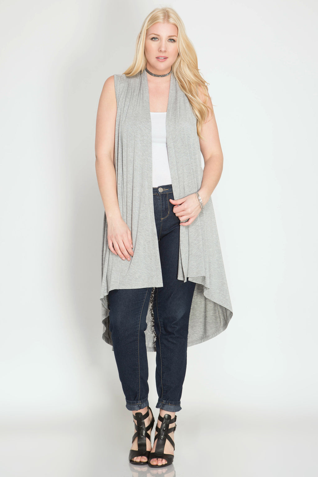 Plus Size Lace Back Long Vest