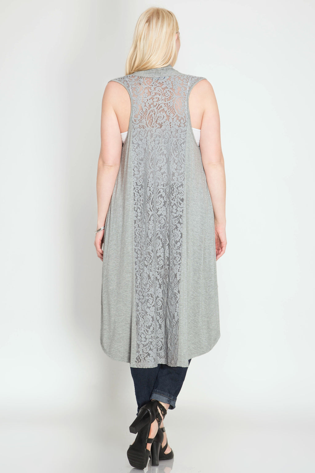Plus Size Lace Back Long Vest