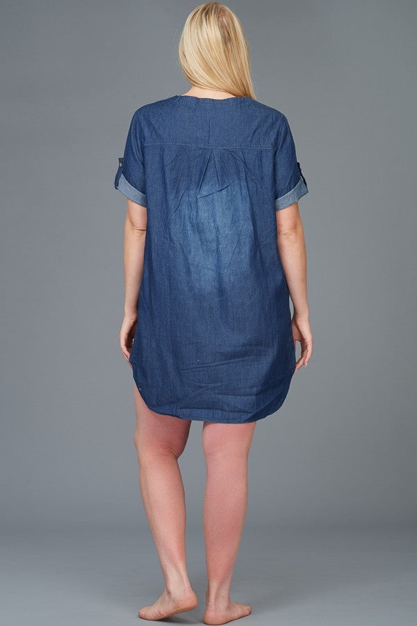 Plus Size Denim Lace Up Mini Dress