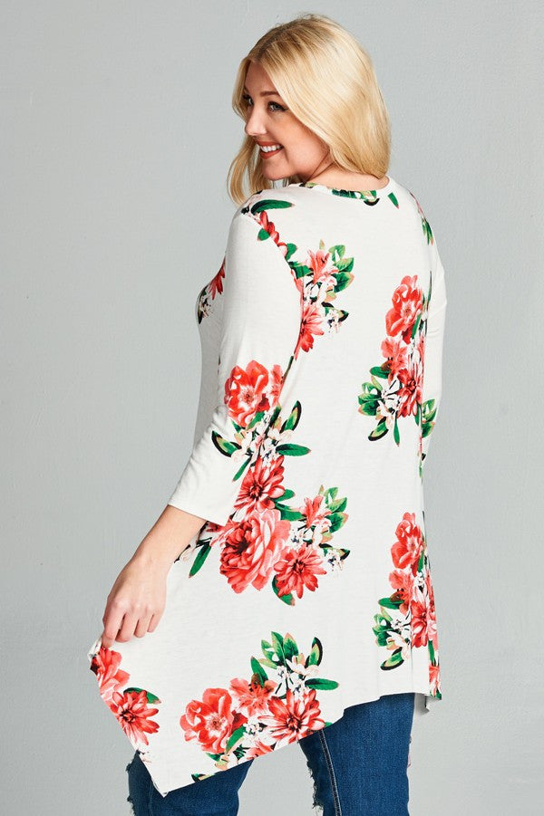 Plus Size Floral Print Swing Top