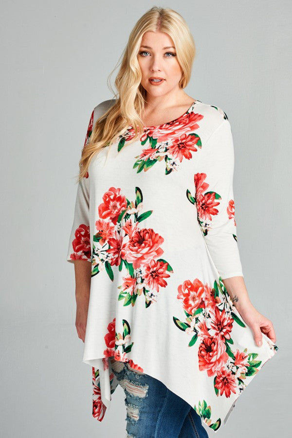 Plus Size Floral Print Swing Top