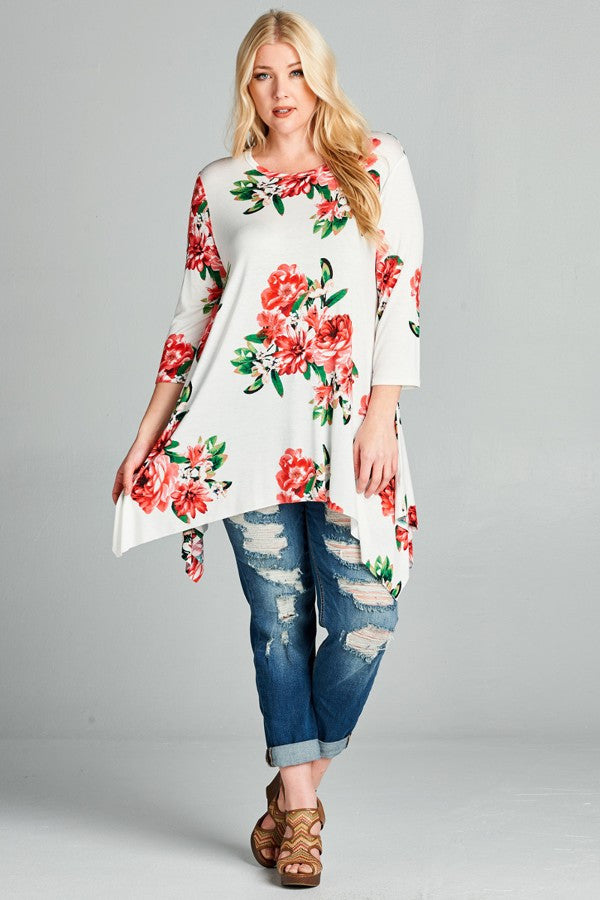 Plus Size Floral Print Swing Top