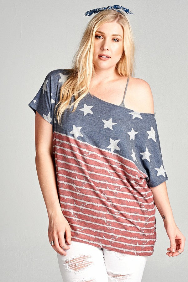 Plus Size American Flag Print Top
