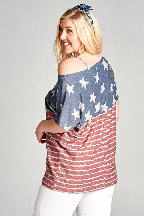 Plus Size American Flag Print Top