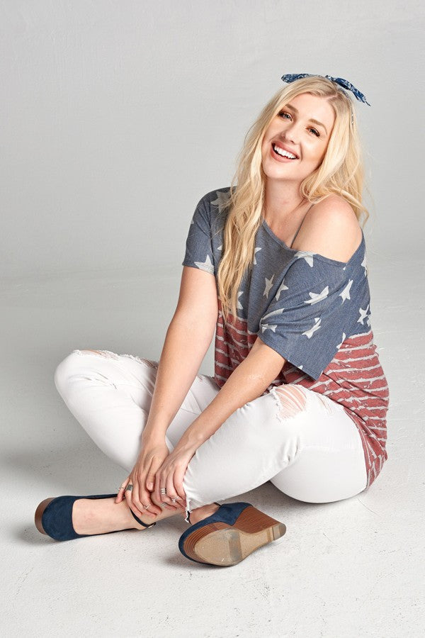 Plus Size American Flag Print Top