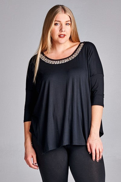 Plus Size Beaded Neckline Top