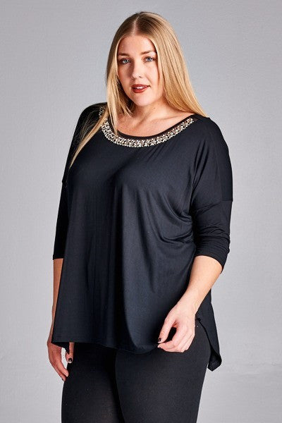 Plus Size Beaded Neckline Top