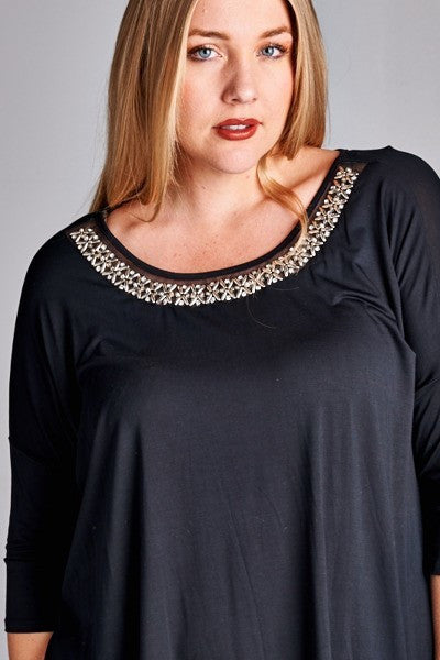 Plus Size Beaded Neckline Top
