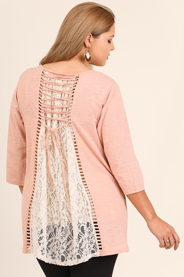 Plus Size Lace Back & Tie Detail Top