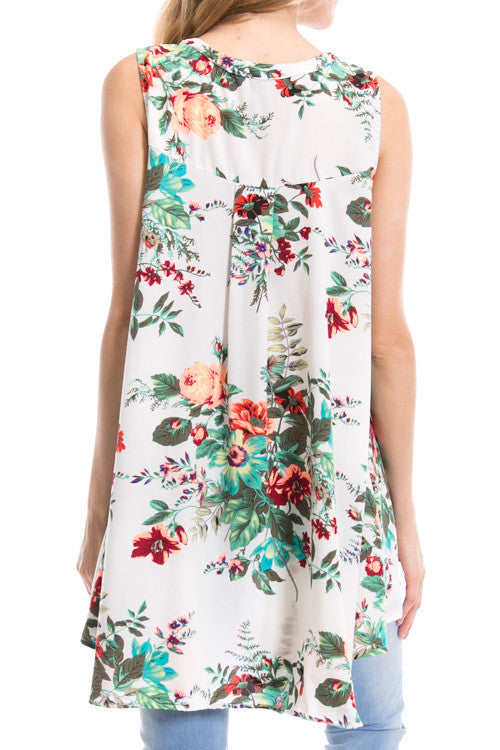 Floral Button Neck Top