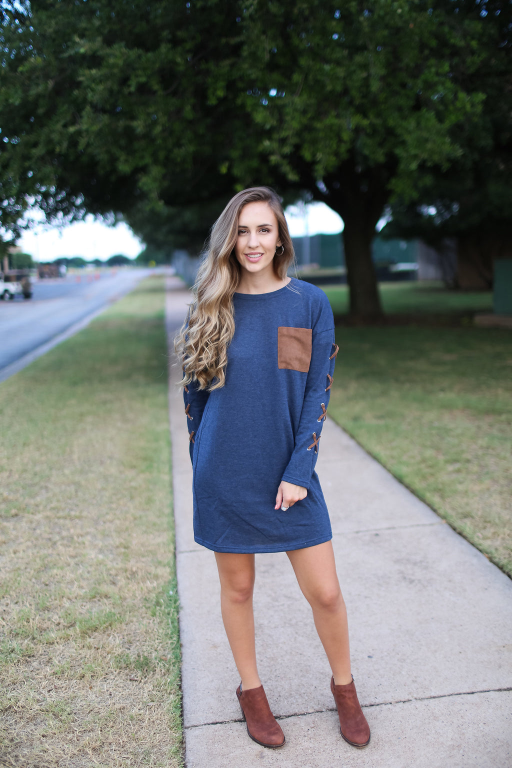 Long Sleeve French Terry Shift Dress