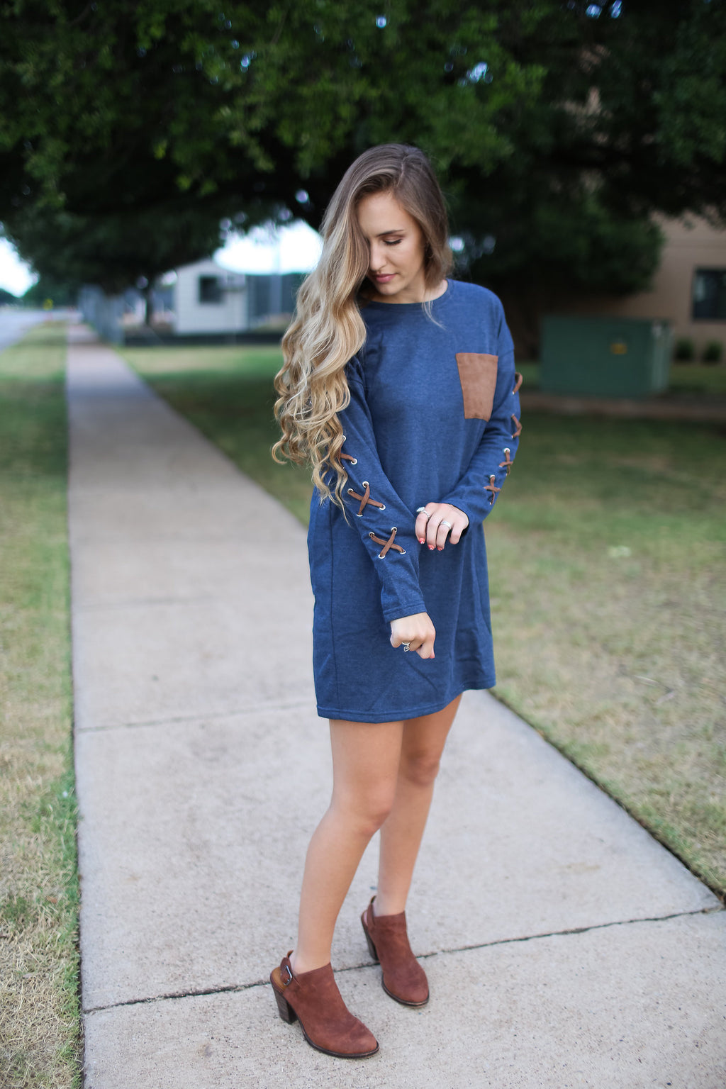 Long Sleeve French Terry Shift Dress