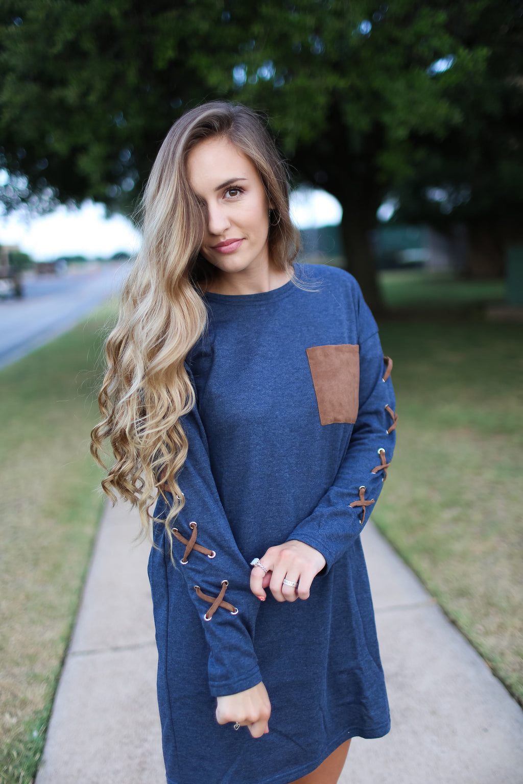 Long Sleeve French Terry Shift Dress
