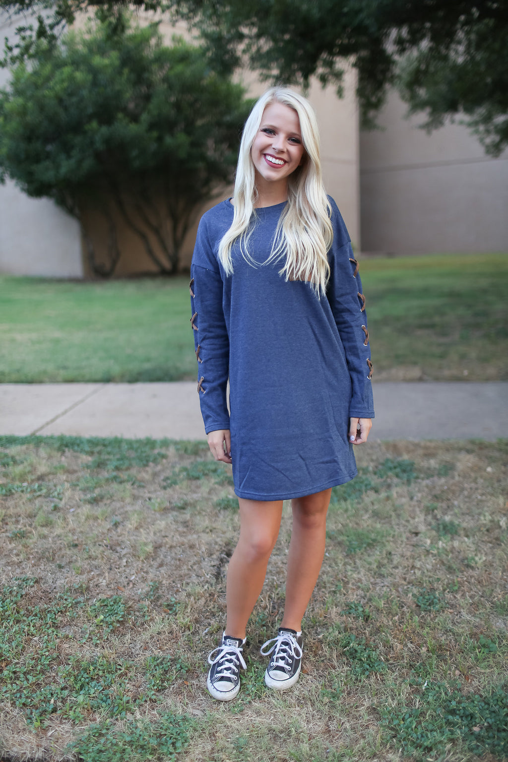 Long Sleeve French Terry Shift Dress