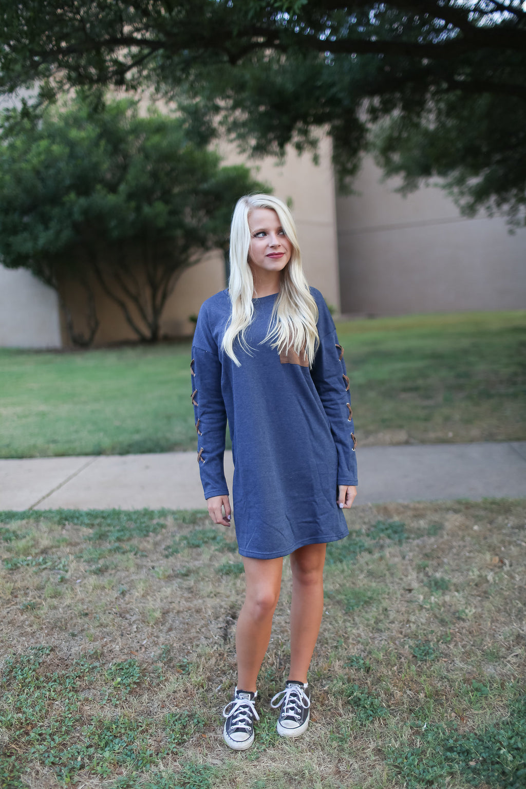 Long Sleeve French Terry Shift Dress