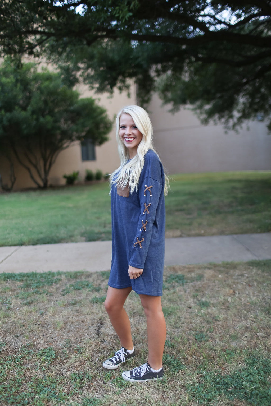 Long Sleeve French Terry Shift Dress