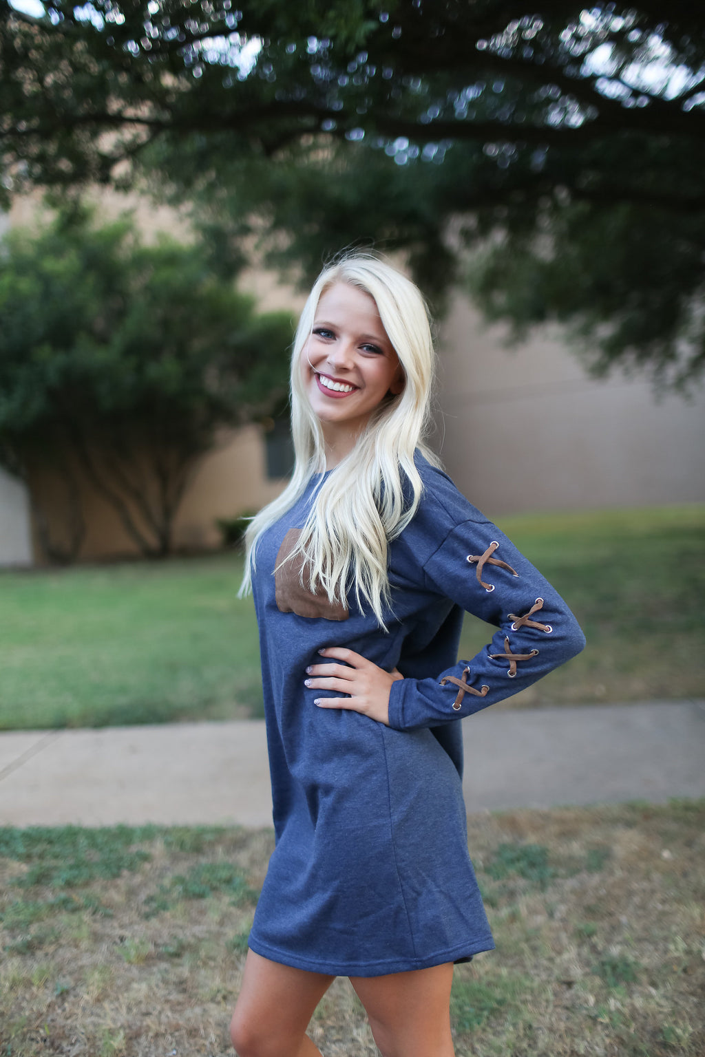 Long Sleeve French Terry Shift Dress